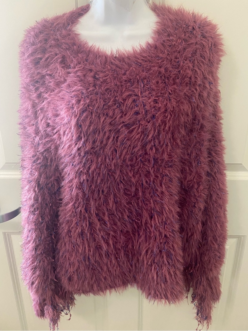 POL Fuzzy Eyelash Crewneck Sweater - Mauve